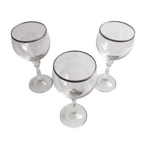 Red Wine Glasses Set of 3 Goblets Silver Rimmed Clear Stemmed Drinking Glasses